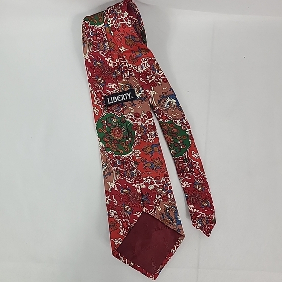 Vintage Liberty Red Green Blue Maroon Silk Tie 3.5" X 56" - Picture 3 of 6
